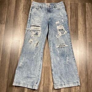 Distressed Light Blue Wide Leg Jeans